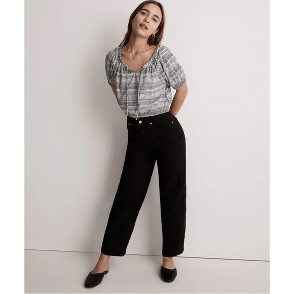 Madewell Jacquard Keyhole Crop Top in Stripe Blue Small Cotton - Picture 2 of 9